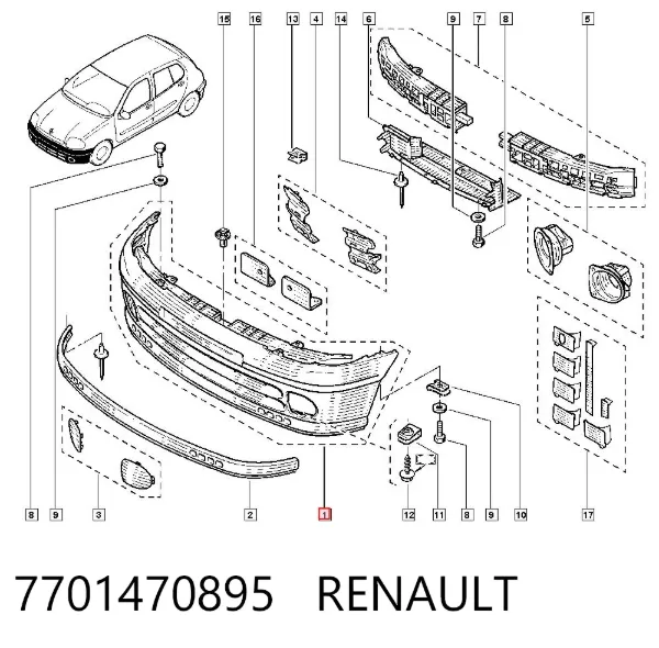 Zderzak przedni 7701470895 Renault (RVI)