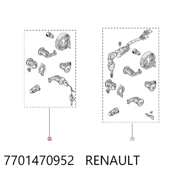 Wkładka zamka drzwi przednich 7701470952 Renault (RVI)