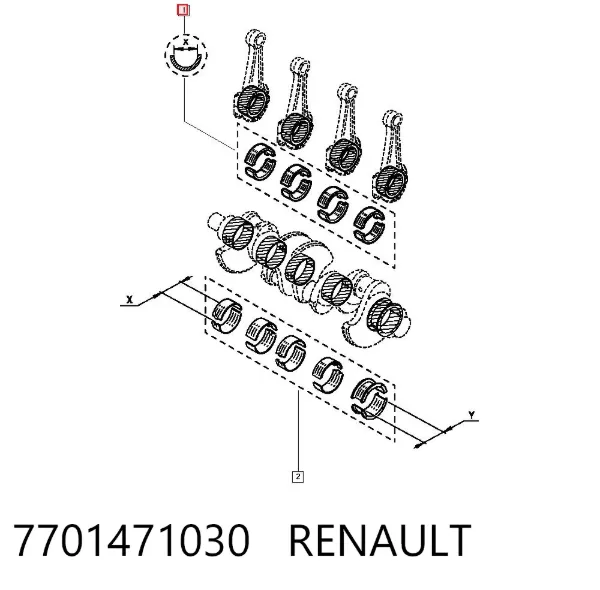 Panewki korbowodowe wału korbowego, zestaw, 2. naprawa (+0,50) 7701471030 Renault (RVI)
