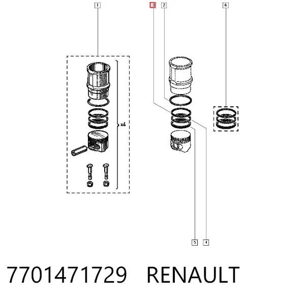 Pierścienie tłokowe na 1 cylinder, STD. 7701471729 Renault (RVI)