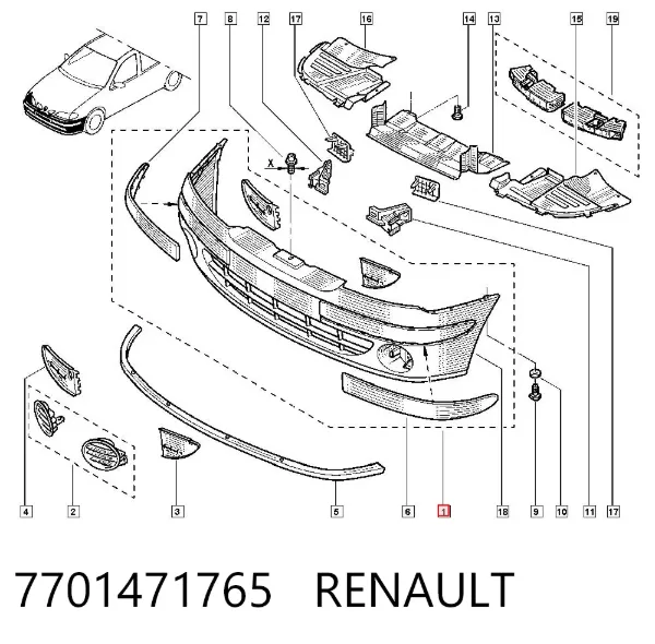Zderzak przedni 7701471765 Renault (RVI)