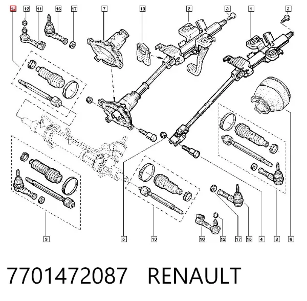 Drążek kierowniczy 7701472087 Renault (RVI)