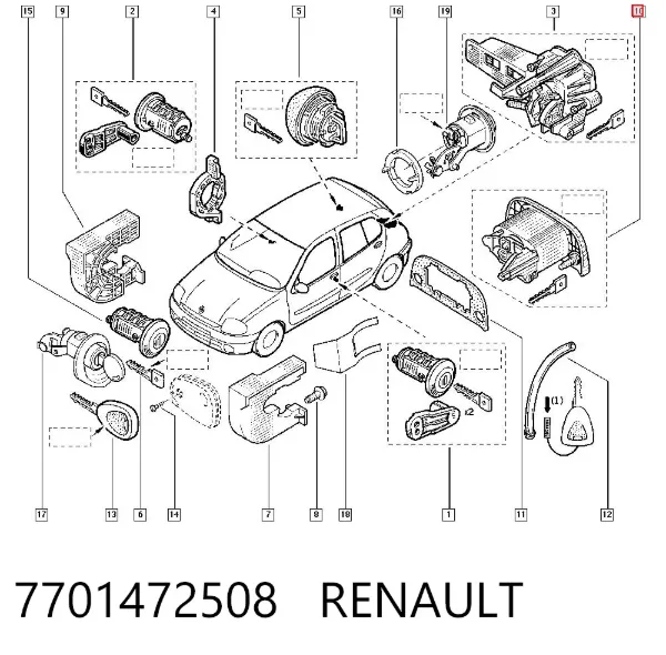 Wkładka zamka klapy bagażnika (3/5 drzwi tylnych) 7701472508 Renault (RVI)