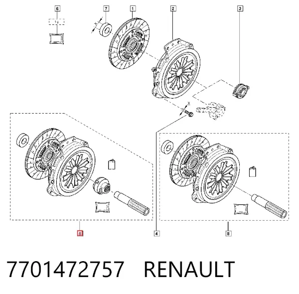Zestaw sprzęgła (3 części) 7701472757 Renault (RVI)