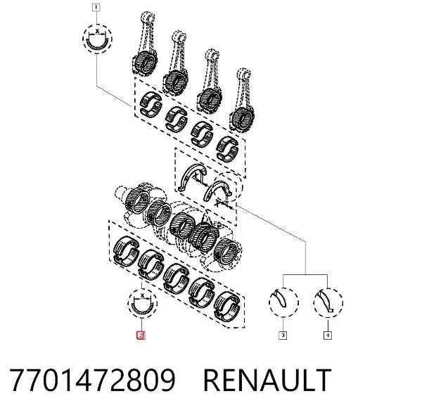 Panewki główne wału korbowego, zestaw, standardowe (STD) 7701472809 Renault (RVI)