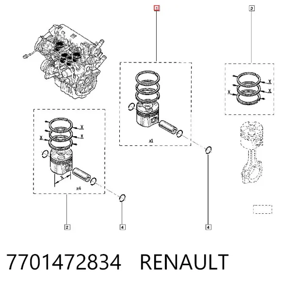 Tłok, komplet do jednego cylindru, STD 7701472834 Renault (RVI)