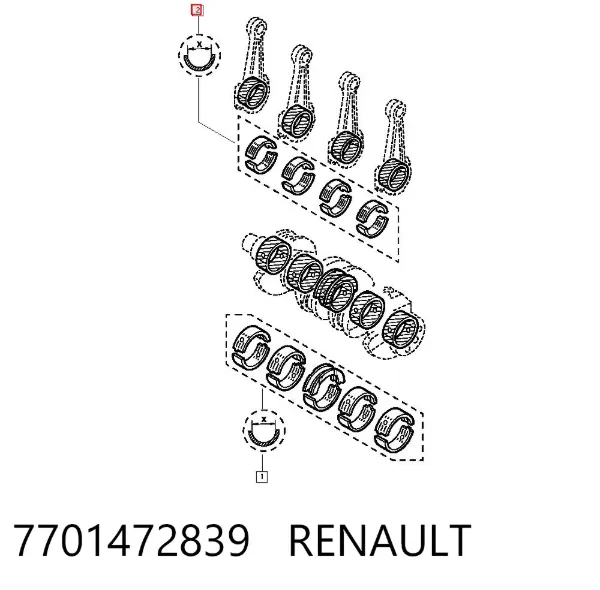 Panewki korbowodowe wału korbowego, zestaw, standardowe (STD) 7701472839 Renault (RVI)