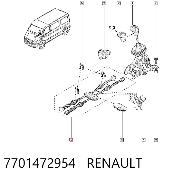 Linka dźwigni zmiany biegów podwójna 7701472954 Renault (RVI)