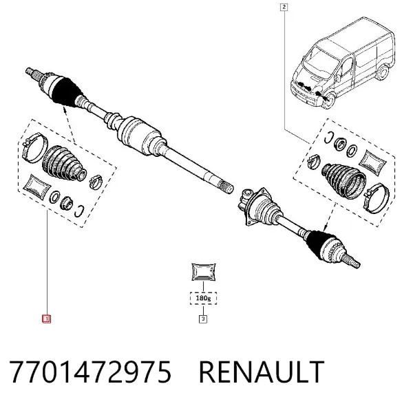 Osłona przegubu homokinetycznego półosi przedniej zewnętrzna 7701472975 Renault (RVI)