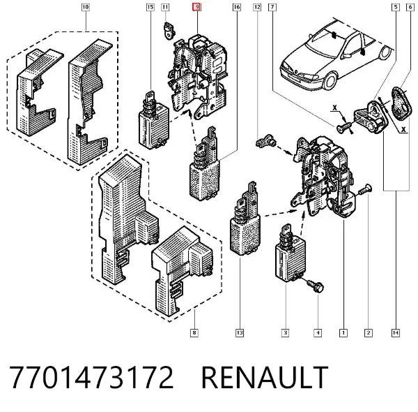 Zamek drzwi przednich prawych Renault Megane SCENIC