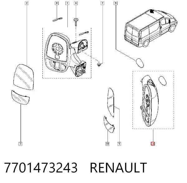 Lusterko wsteczne prawe 7701473243 Renault (RVI)