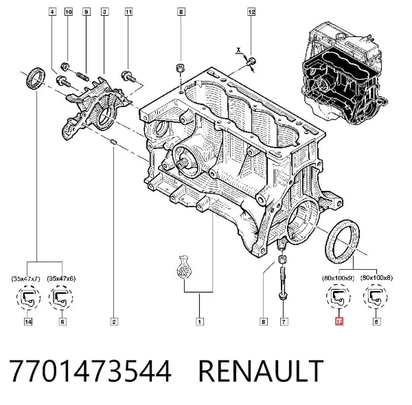 Uszczelniacz wału korbowego silnika tylny 7701473544 Renault (RVI)