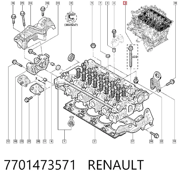 Śruba głowicy cylindrów 7701473571 Renault (RVI)