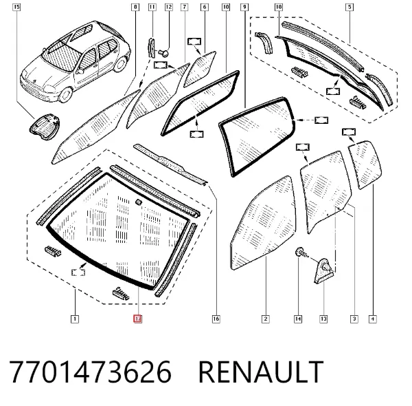 Szyba przednia Renault Clio II