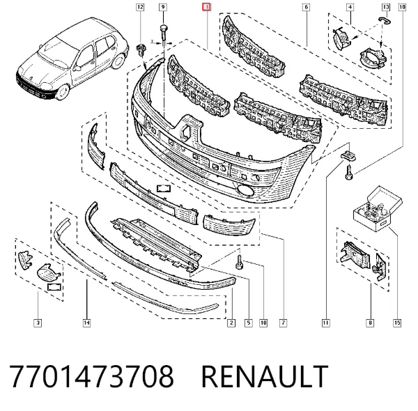 Zderzak przedni 7701473708 Renault (RVI)