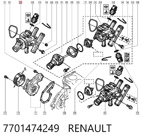 Obudowa termostatu 7701474249 Renault (RVI)