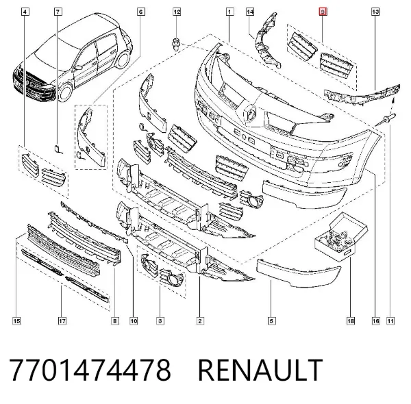 Atrapa chłodnicy 7701474478 Renault (RVI)