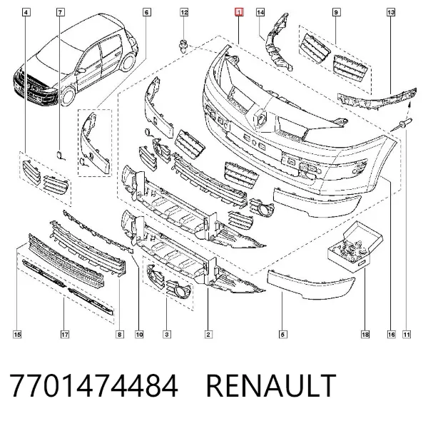 Zderzak przedni 7701474484 Renault (RVI)