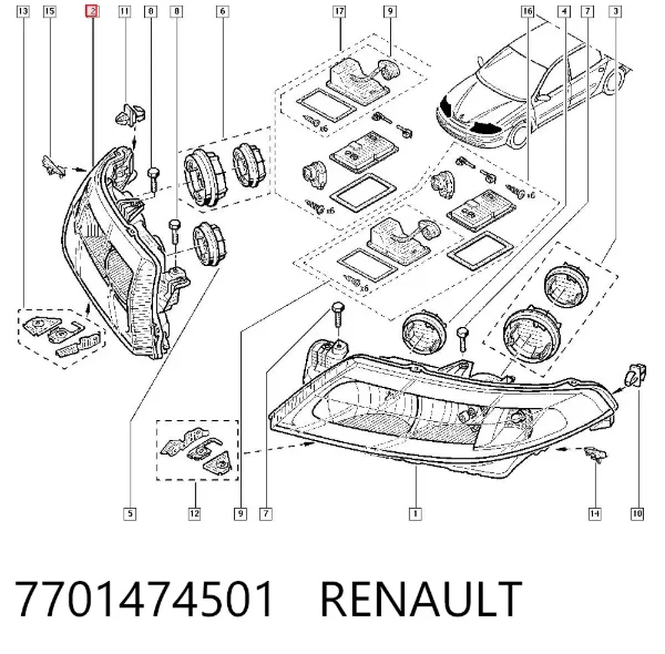 Reflektor prawy 7701474501 Renault (RVI)