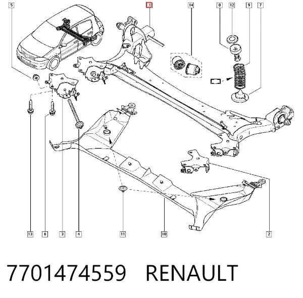 Korpus osi tylnej 7701474559 Renault (RVI)
