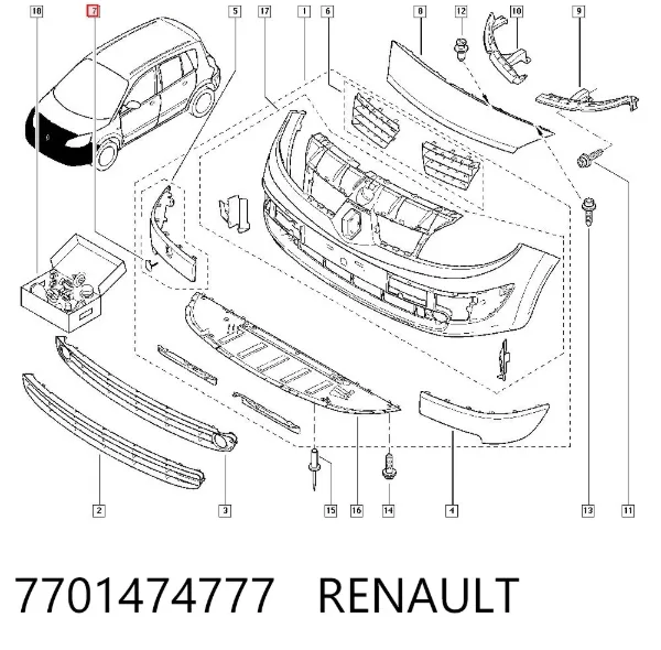 Zaślepka haku holowniczego zderzaka przednia 7701474777 Renault (RVI)