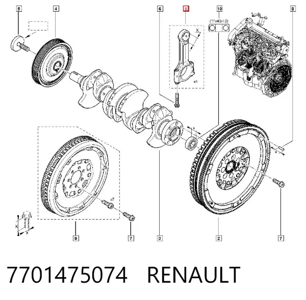 Korbowód tłoka silnika 7701475074 Renault (RVI)