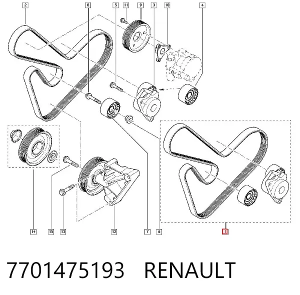 Pasek napędowy mechanizmów, zestaw 7701475193 Renault (RVI)