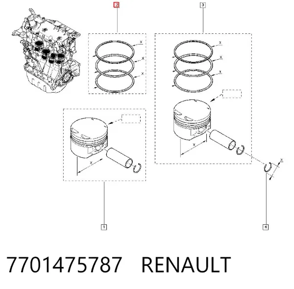 Pierścienie tłokowe na 1 cylinder, STD. 7701475787 Renault (RVI)