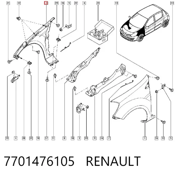 Błotnik przedni prawy 7701476105 Renault (RVI)