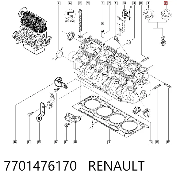 Głowica cylindrów 7701476170 Renault (RVI)