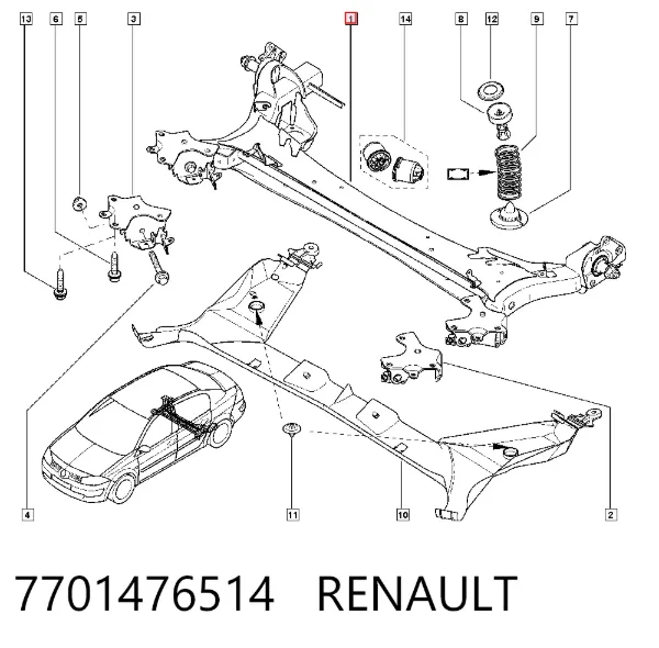 Korpus osi tylnej 7701476514 Renault (RVI)