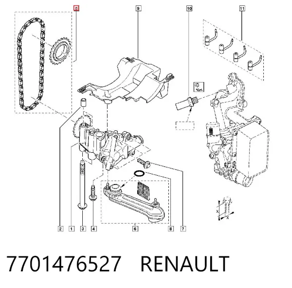 Łańcuch pompy oleju, zestaw 7701476527 Renault (RVI)
