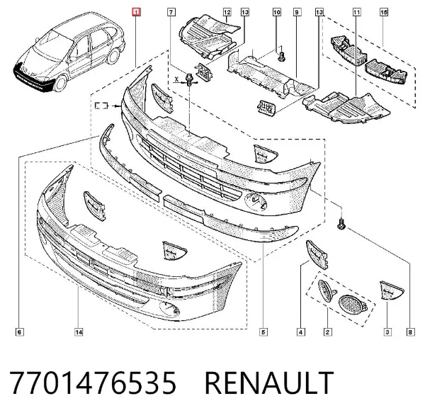 Zderzak przedni 7701476535 Renault (RVI)