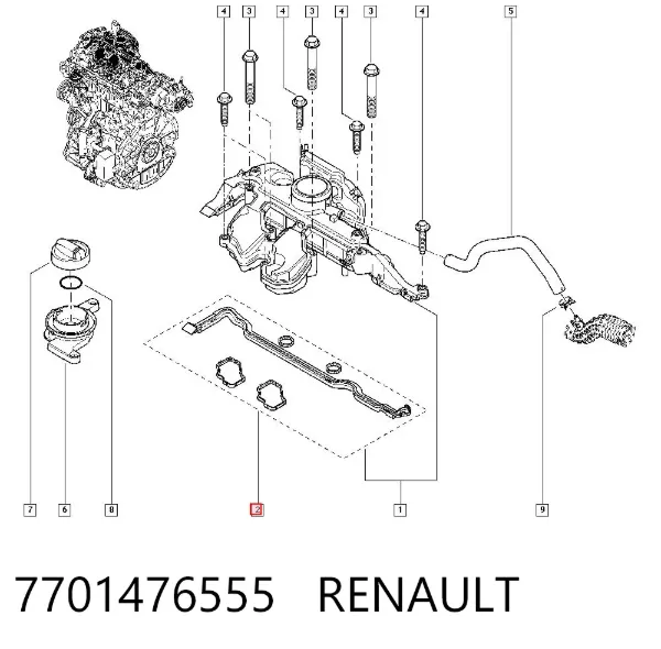 Uszczelka pokrywy zaworowej silnika, zestaw 7701476555 Renault (RVI)