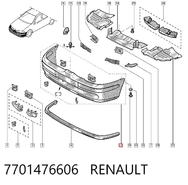 Zderzak przedni 7701476606 Renault (RVI)