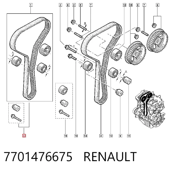 Pasek rozrządu, zestaw 7701476675 Renault (RVI)
