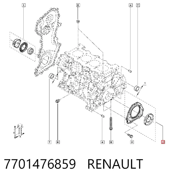 Uszczelniacz wału korbowego silnika tylny 7701476859 Renault (RVI)