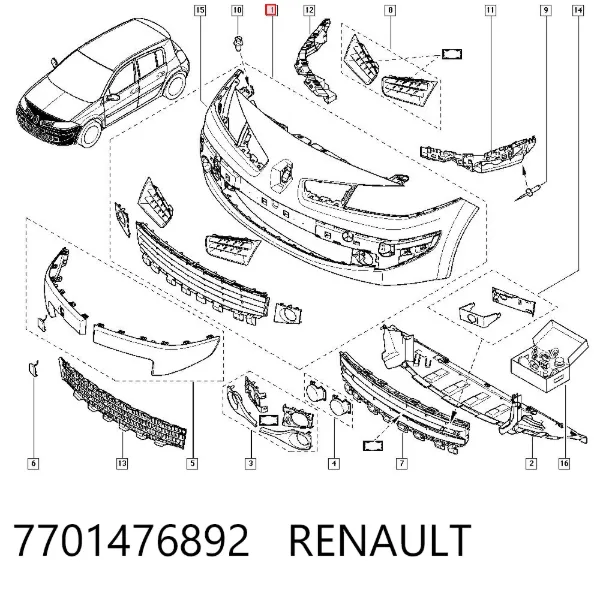 Zderzak przedni 7701476892 Renault (RVI)
