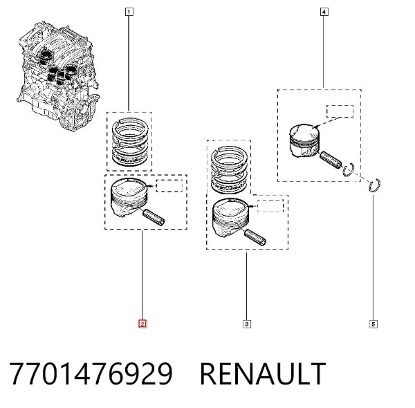 Tłok, komplet do jednego cylindru, STD 7701476929 Renault (RVI)