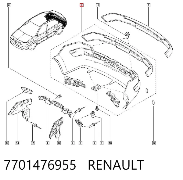 Zderzak tylny 7701476955 Renault (RVI)
