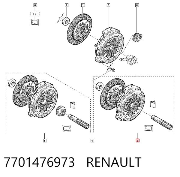 Zestaw sprzęgła (3 części) 7701476973 Renault (RVI)