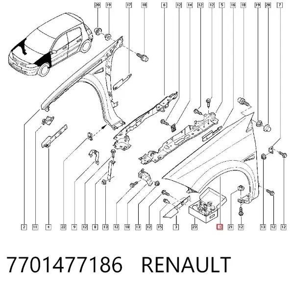 Błotnik przedni lewy 7701477186 Renault (RVI)