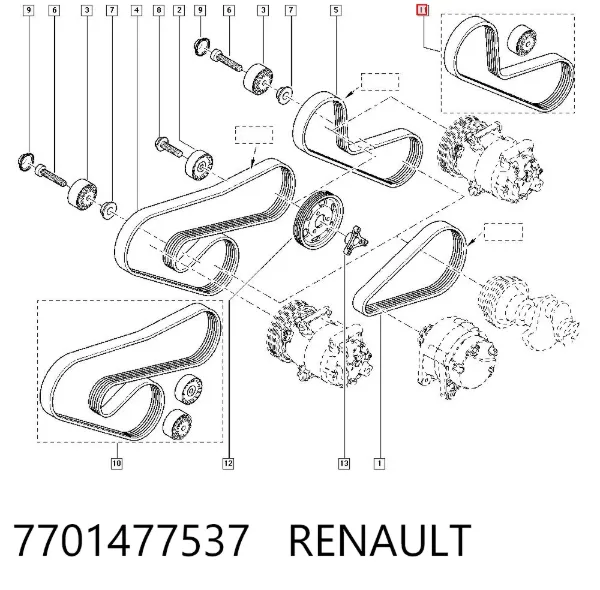 Pasek napędowy mechanizmów, zestaw 7701477537 Renault (RVI)