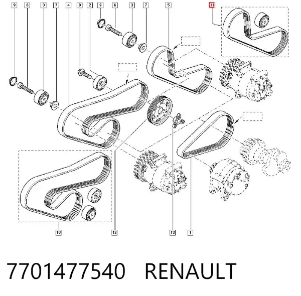 Pasek napędowy mechanizmów, zestaw 7701477540 Renault (RVI)