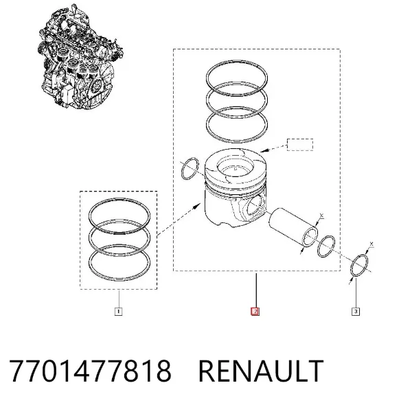 Tłok, komplet do jednego cylindru, STD 7701477818 Renault (RVI)