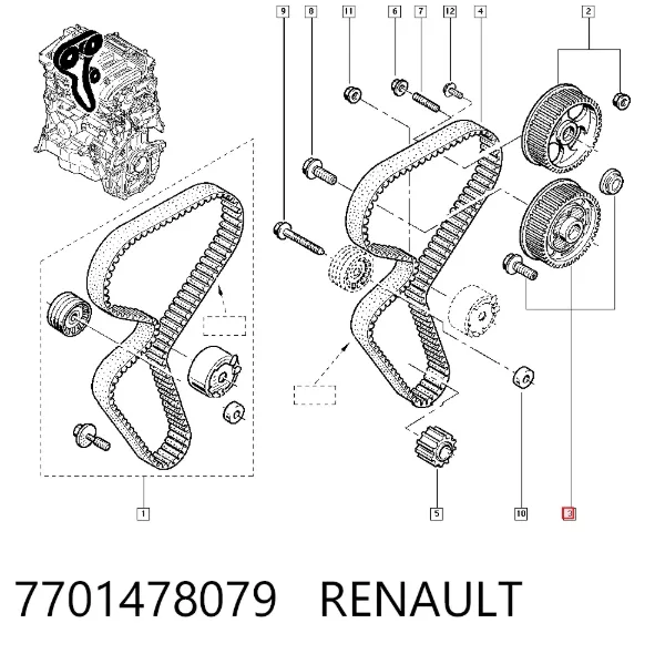 Koło zębate walcowe wału rozrządu silnika, dolotowego (ssącego) 7701478079 Renault (RVI)