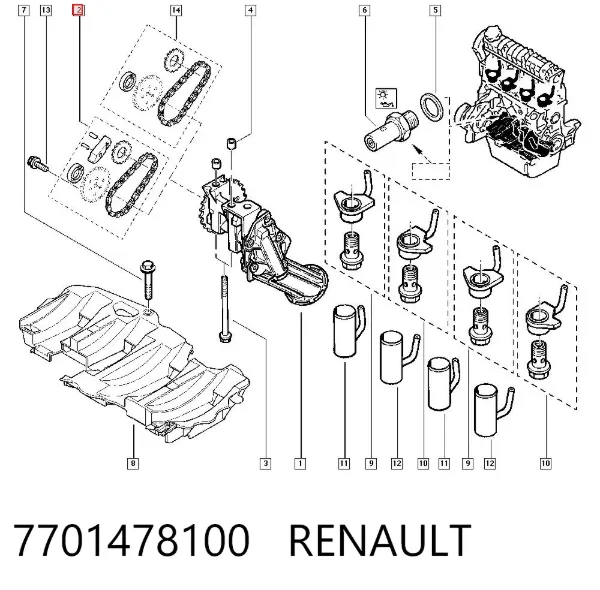 Łańcuch pompy oleju, zestaw 7701478100 Renault (RVI)