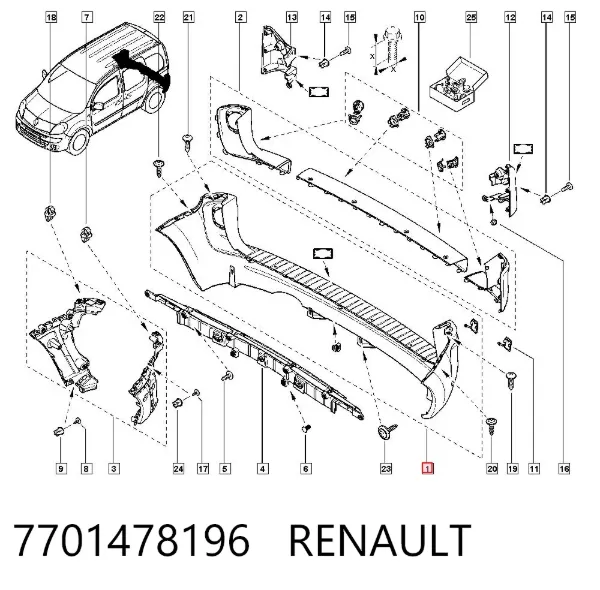 Zderzak tylny 7701478196 Renault (RVI)
