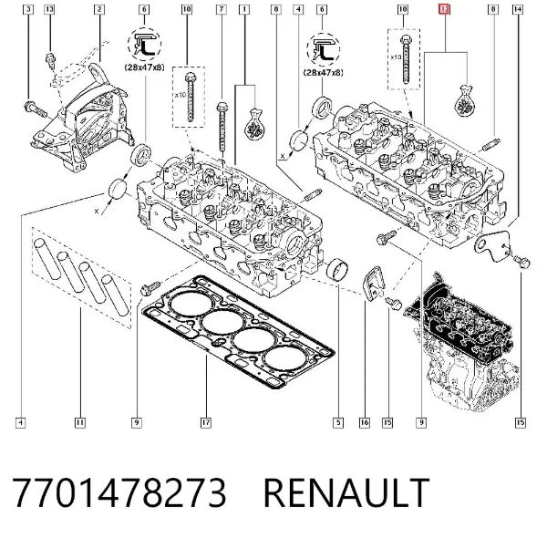 Głowica cylindrów 7701478273 Renault (RVI)