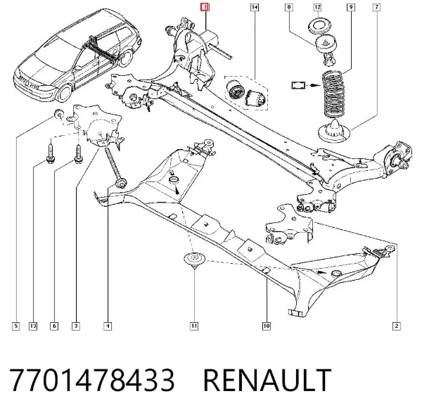 Korpus osi tylnej 7701478433 Renault (RVI)